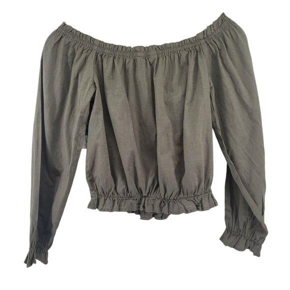 Arizona Jean Co Womens Green Button-Up Off-Shoulder Crop Top Size S - Picture 6 of 10